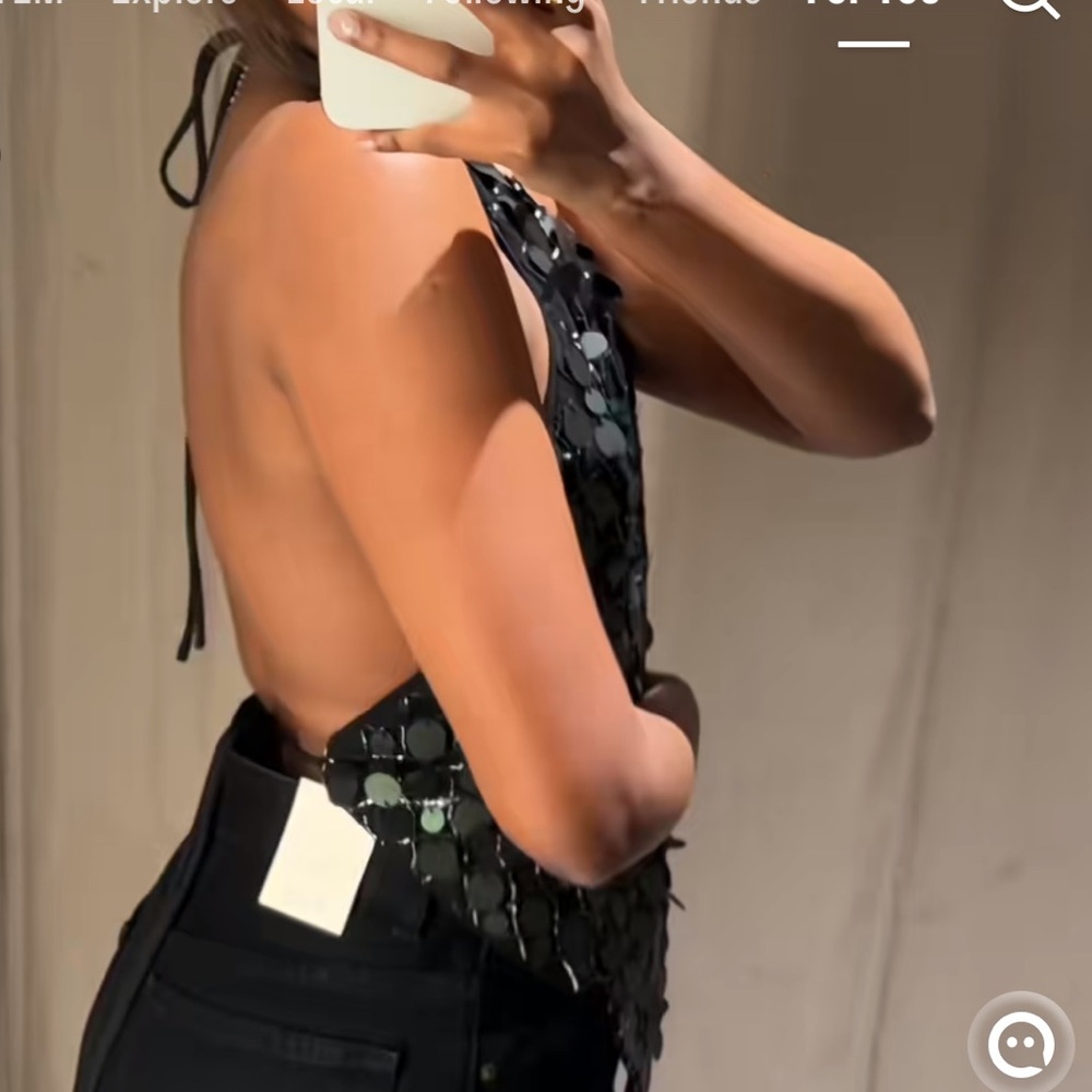 ZARA NWT M Dark Green Sequin Halter Top Asymmetrical Party Festival - Picture 4 of 11